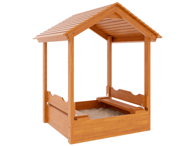 Деревянная песочница с крышкой с деревянной крышей